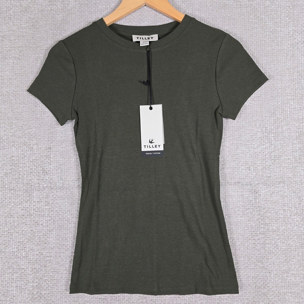 Tilley Womens Ribbed Short Sleeve Tee Thyme Green Tencel Cotton W07KT2067 Small